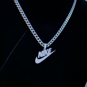 Nike + Swoosh Necklace - Silver - 5mm Cuban - 22" Chain - Unisex - Y2K